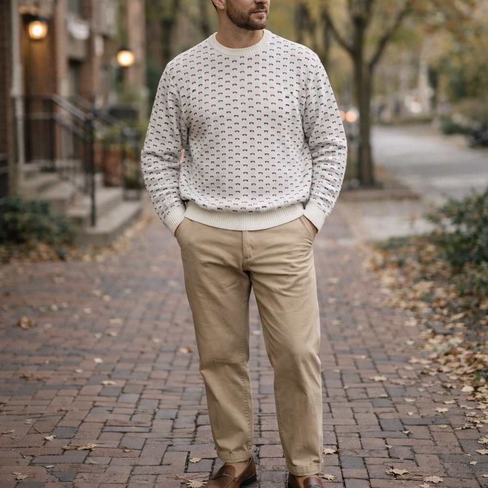 Vintage Jantzen Sweater Mens Large White Pattern‎ Crewneck Vintage 90s preppy